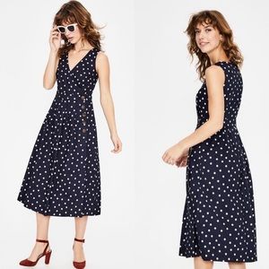 New Boden Arwen Navy Polka Dot Midi Wrap Dress